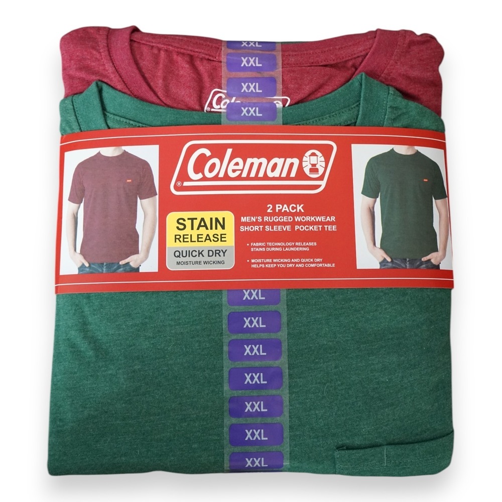 NEW 2 Pack Coleman Men's XXL Rugged Workwear Pocket Short Sleeve‎ MSRP $80